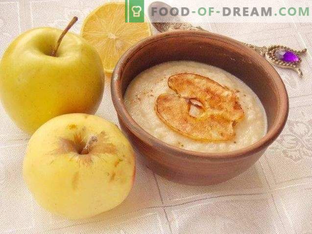 Dessert con zuppa di mele e patatine fritte