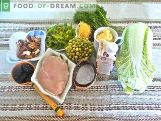 Insalata con petto: una ricetta con foto. Descrizione dettagliata di un'incredibile insalata con petto, prugne, formaggio e cavolo cinese
