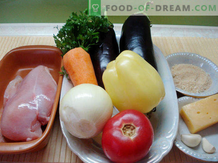 Barche melanzane con pollo e verdure, passo dopo passo con le foto