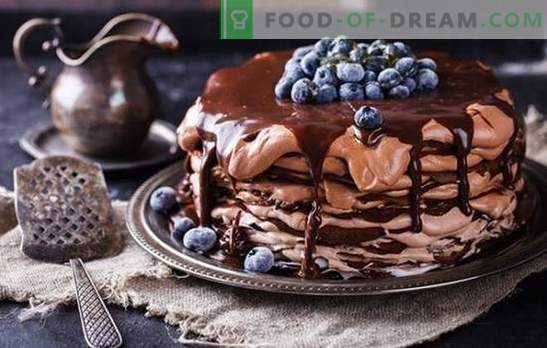 Šokolado blynų pyragas - patiekalas iš visos! Paprastų ir švenčių šokolado blynų pyragaičių receptai su skirtingais kremais
