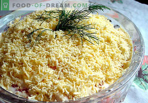 Insalata con formaggio fuso - una selezione delle migliori ricette. Come preparare un'insalata cucinata correttamente e saporita con formaggio fuso.