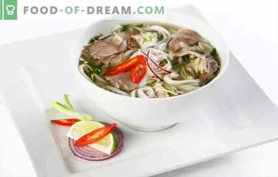 Fo Soup - Piatto nazionale vietnamita. Ricette con zuppa di pollo, manzo, pesce, frutti di mare, funghi, spaghetti di riso