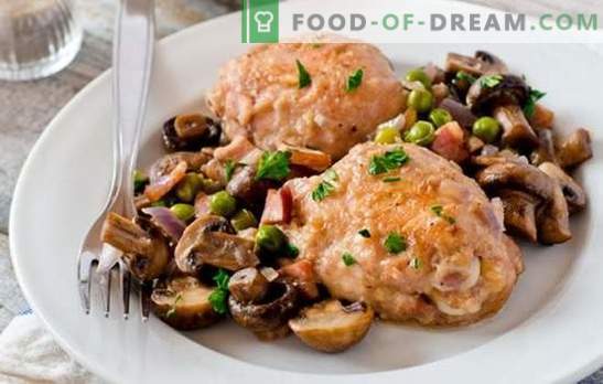 Il pollo con i funghi è il modo migliore per preparare la carne per un contorno. Come cucinare pollo con funghi (ricetta passo dopo passo)
