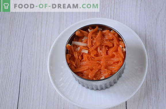 insalata francese con carote: porzionato, bello e saporito Ricetta fotografica dell'autrice per preparare l'insalata in francese con carote, uova, mele e noci