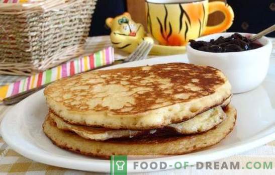 Pancakes su crema acida: soffiato, crema pasticcera, dolce, miglio, semolino, seta. Molte ricette per pancake panna acida