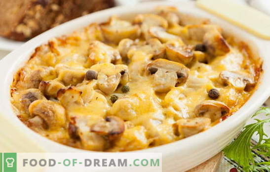 Компир со пилешко и печурки во рерна - традиција! Рецепти за компири со пилешко и печурки: во фолија, ракав и садови