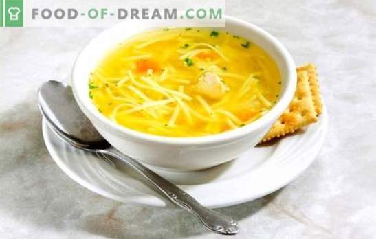 Brodo di spaghetti di pollo - zuppa leggera. Le migliori ricette di brodo di pollo con noodles: con rigaglie, uova, formaggio, pomodori