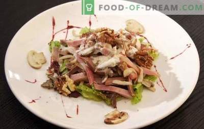 Salade met ham en champignons is een geweldige feestelijke aperitief. De beste recepten voor salades met ham en champignons: eenvoudig en bladerdeeg