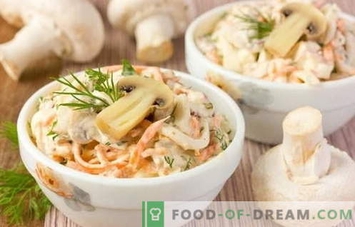Le insalate di pollo e di champignon sono le migliori ricette. Come cucinare correttamente e deliziosamente un'insalata di pollo con funghi.
