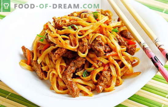 Noodles con carne - ricette provate e originali. Come cucinare tagliatelle fatte in casa con carne saporita e veloce