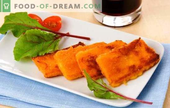 Fry cheese in breadcrumbs - home or purchased. Separate appetizer, or the whole dish - fried cheese in breadcrumbs