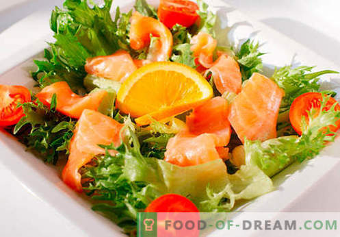 Insalata con salmone salato - le ricette giuste. Insalata cotta rapidamente e gustosa con salmone leggermente salato.